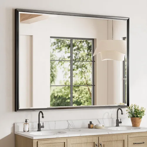 Vista 41 de Espejo de baño negro, espejo de baño biselado de 16 x 24 pulgadas para pared, espejo con marco negro antioxidante para decoración de baño, sala