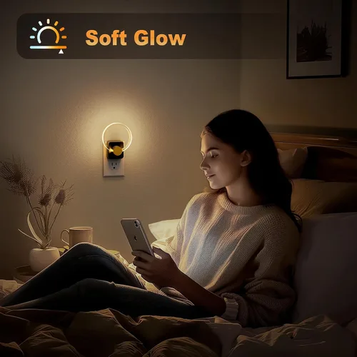 Vista 7 de JandCase Luz Nocturna, Luces Nocturnas Cambiantes de Color Enchufables en la Pared, Luz Nocturna RGB con Sensor de Luz, Luz Nocturna Enchufable