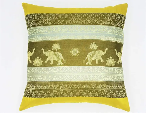 Vista 15 de Fundas de almohada decorativas hechas de seda tailandesa. Bordadas con estampado floral y pequeñas, fundas de almohada de elefantes reales (negro)