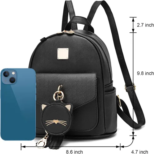 Vista 4 de BESYIGA Mochila pequeña de gatito para niñas, 3 unidades, mochila de cuero para mujeres, bolsa de viaje, mochila para niños, mini mochila
