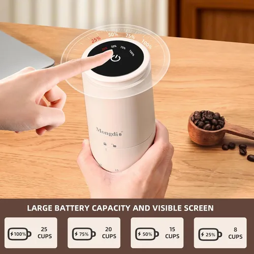 Vista 7 de Mongdio Molinillo de Café Eléctrico Portátil de Muelas con 38 Configuraciones, Molinillo de Café de Muelas Cónicas con Pantalla LED, Carga USB