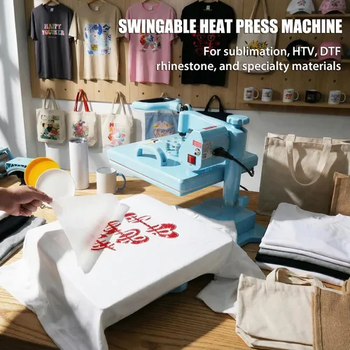 Vista 2 de Prensa de calor mejorada de 15 x 15 pulgadas, máquina de prensa de calor 5 en 1 con prensa para vasos, tazas y sombreros, prensa digital de camisas