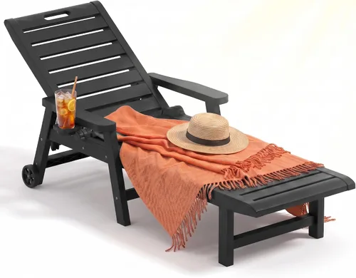 Vista 9 de Sillas de salón al aire libre, juego de 2 sillas de bronceado PP con ruedas