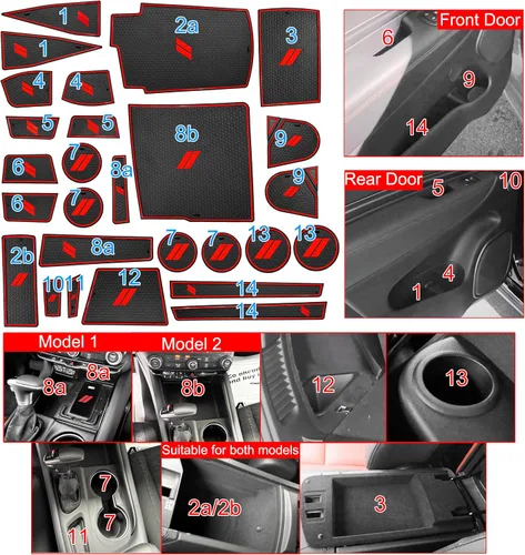 Vista 6 de para Accesorios de Dodge Durango 2021 2022 2023 2024 2025 2026 (Versión de 7 Asientos) Alfombrilla de Forro de Consola Central Insertos de Rojo