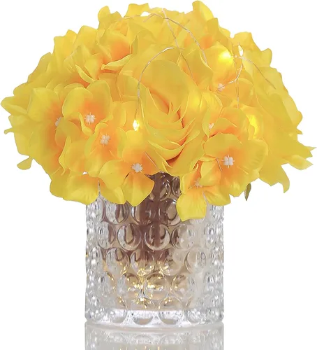 Vista 13 de Arreglo floral de seda de rosas artificiales en jarrón de vidrio con luz LED, elegante centro de mesa para el hogar, boda, baño, mesa, estante