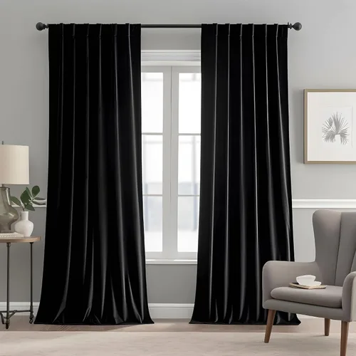 Vista 46 de Cortinas opacas de terciopelo negro para sala de estar, 52 pulgadas de ancho x 63 pulgadas de largo, cortinas opacas de lujo para dormitorio