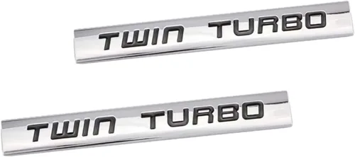 Vista 3 de 2 calcomanías de metal 3D de doble turbo, placa de identificación para guardabarros, placa de identificación de metal cromado, para puerta del capó