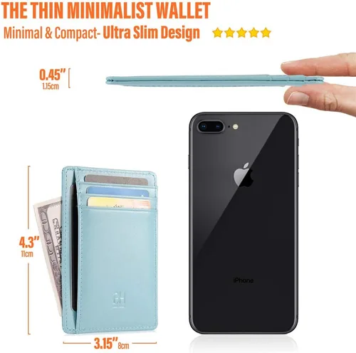 Vista 4 de Slim RFID - Soporte para tarjetas con sistema de bloqueo, billetera de cuero de bolsillo frontal minimalista para mujer
