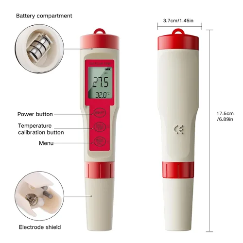 Vista 3 de ZuanXin Probador TDS, probador 4 en 1 con PH/TDS/EC/temperatura, probador de pH de piscina para agua potable, piscinas, jacuzzis y spas