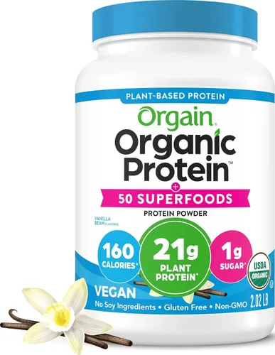 Vista 9 de Orgain proteína orgánica a base de plantas + polvo de superalimentos Plant based protein, 50 superfoods, 9g prebiotic fiber, gluten free, no added