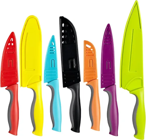 Vista 7 de Cook N Home Basics - Juego de cuchillos de cocina de acero inoxidable al carbono recubierto con fundas, cuchillas afiladas antiadherentes
