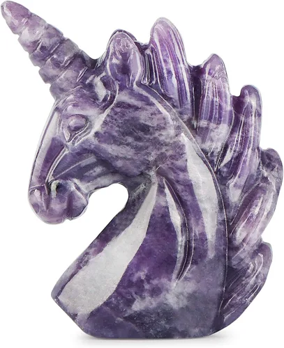 Vista 12 de Artistone Estatua de unicornio de cristal de amatista de 3 pulgadas, piedra preciosa tallada a mano, piedra de caballo de unicornio morado, figuras