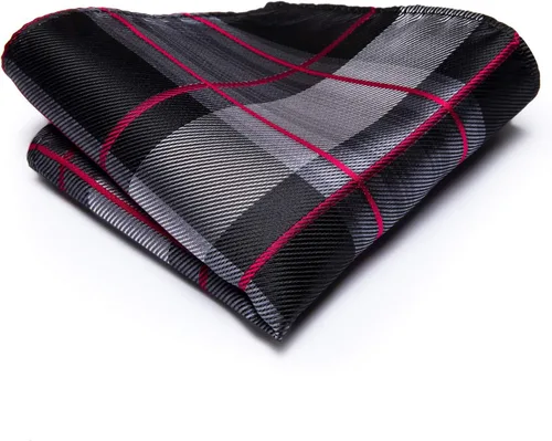 Vista 127 de Hi-Tie Corbata clásica de cachemira para hombre con pañuelo y gemelos a cuadros