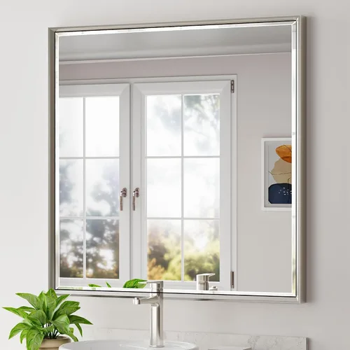 Vista 54 de Espejo de baño negro, espejo de baño biselado de 16 x 24 pulgadas para pared, espejo con marco negro antioxidante para decoración de baño, sala