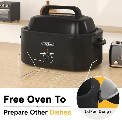 Vista 4 de Sunvivi Horno Asador Eléctrico de 22 Cuartos para Pavo con Tapa, Asadores Eléctricos con Bandeja Extraíble, Asador Grande, Tapa Visible
