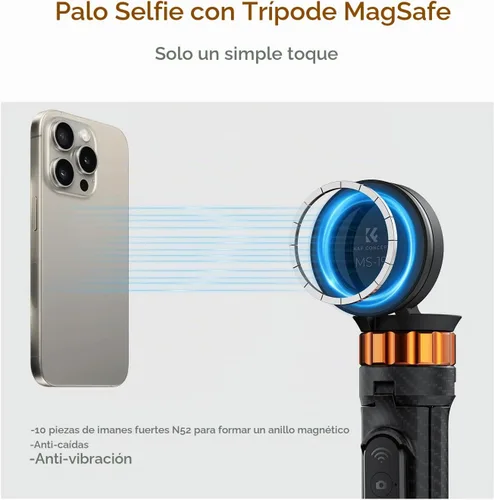 Vista 2 de K&F Concept Trípode magnético para selfie de 63 pulgadas, soporte ligero para teléfono celular con control remoto inalámbrico, compatible con iPhone