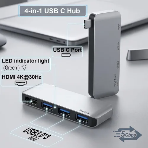 Vista 2 de Adaptador multipuerto HDMI USB C Hub 4K con 3 puertos USB 3.0 para MacBook