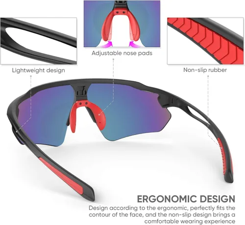 Vista 9 de Lentes de sol polarizados para ciclismo con 5 micas UV400, con armazón TR90.