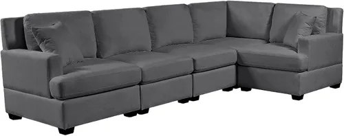 Vista 3 de Sofá modular modular de 88 pulgadas en forma de L para sala de estar, sofá esquinero moderno de 5 asientos con 2 cojines para apartamento, oficina