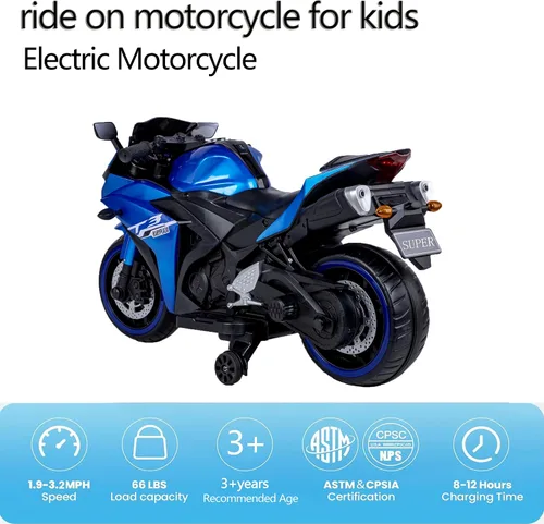 Vista 8 de TAMCO - Motocicleta para niños, motocicleta de 12 V con carreras de mano, freno de pie, rueda ligera, juguetes para niños, bicicleta eléctrica