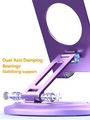 Vista 4 de Aluminum Dual Folding Cell Phone Stand, 360° Rotation Fully Adjustable Foldable Tablet Stand, Compatible with iPhone 13, 14 Pro Max, SE, XR, Samsung