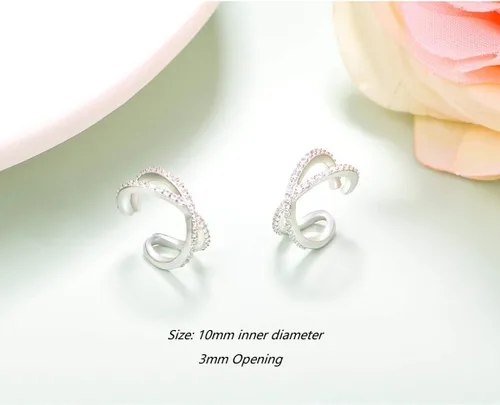 Vista 6 de Regalos de cumpleaños, aretes de aro de plata de ley 925 sin perforaciones, para mujeres y niñas, juego de 2