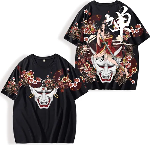 Vista 6 de XYXIONGMAO Camisetas japonesas Geisha Kanji con estampado gráfico, unisex, camisa de anime para hombre