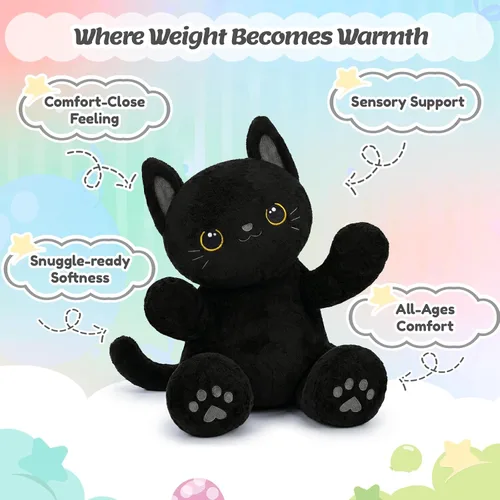 Vista 8 de BRICHOEE Animales de peluche con peso de 5 libras, peluche de gato negro calmante con peso, lindo juguete de peluche sensorial, almohada de peluche