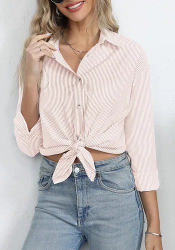 Vista 2 de Diosun Camisas clásicas de manga larga con botones para mujer, blusas de trabajo de oficina con cuello elegante