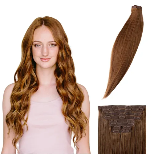 Vista 7 de BFB Hair Extensiones de cabello con pinzas para mujer, extensiones de cabello humano real, color rubio beige con reflejos rubios, 21 pulgadas, 10