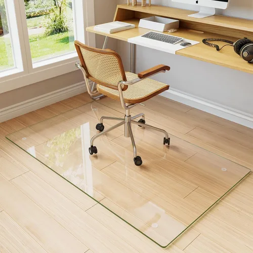 Vista 15 de Koonmi Tapete para silla de vidrio templado para suelos de madera dura y alfombras, 30" x 48" gris, protector de piso de oficina de servicio pesado