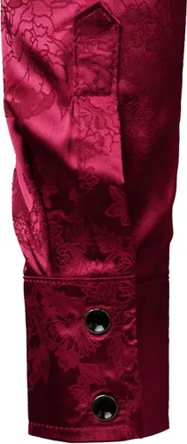 Vista 6 de ZEROYAA Camisas de vestir de manga larga con botones y estampado floral de satén brillante para hombre para fiesta de graduación
