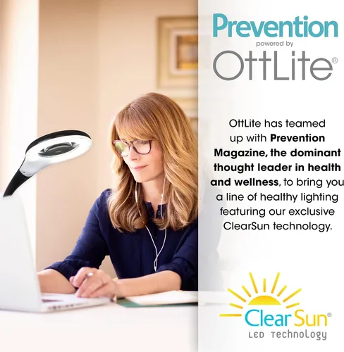 Vista 6 de OttLite Prevention - Lámpara de escritorio LED con lupa ajustable, color negro Los LED ClearSun reducen la fatiga ocular Lupa de grado óptico
