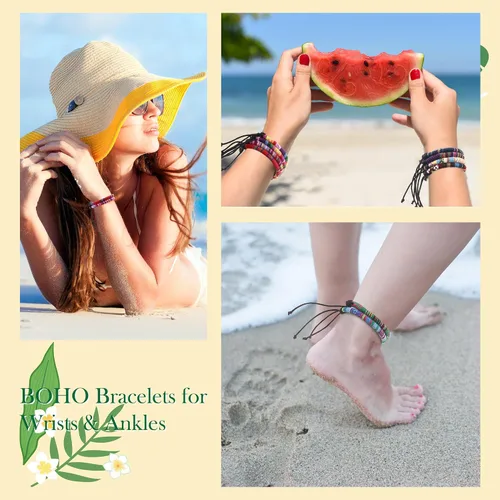 Vista 4 de Zalmoxe Woven Friendship Bracelets Braided Bracelets Bulk Adjustable Handmade Woven String Colorful Wrap Bracelets Pack for Women Teens