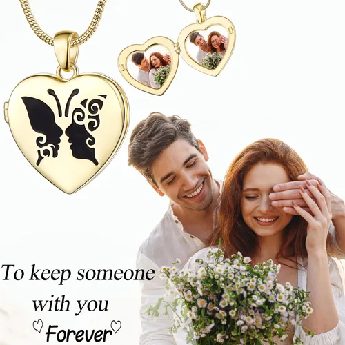 Vista 5 de Fanery Sue Personalized Heart Locket Necklace that Holds Pictures, Customize Photo Pendant Picture Jewelry Mothers Day Gifts for Women