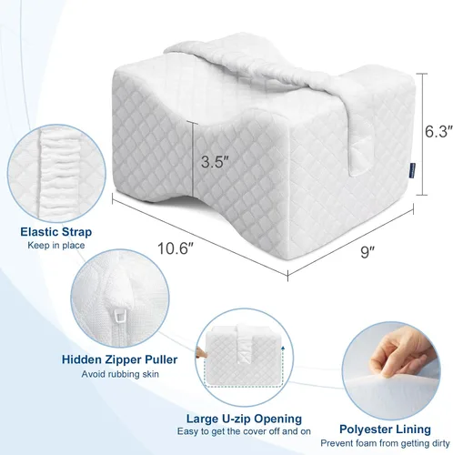 Vista 6 de KingPavonini Almohada de rodilla refrescante para dormir de lado, almohadas de piernas de espuma viscoelástica de gel para dormir de lado con funda