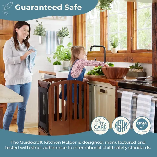 Vista 2 de Guidecraft Contemporary Kitchen Helper® Taburete de cocina y 2 protectores - Gris: Plegable, altura ajustable, taburete de cocina de madera