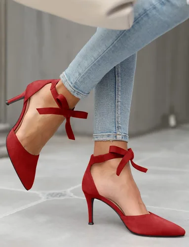 Vista 3 de Zapatos de tacón alto para mujer, con puntera puntiaguda, lazo al tobillo, clásico, para oficina, vestido especial, zapatos de fiesta
