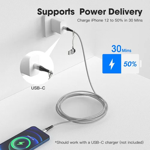 Vista 3 de Apple - Paquete de 2 cables de carga rápida USB tipo C a Lightning para iPhone 14/13, certificado MFI, cable de carga de 6 pies de largo para iPhone