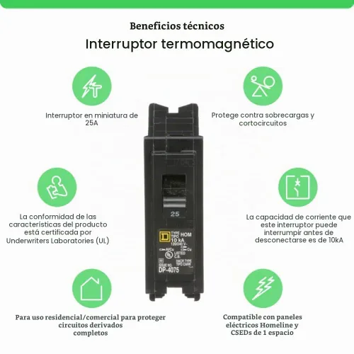 Vista 3 de Kit de disyuntor de un solo polo cuadrado D HOM125 de 25