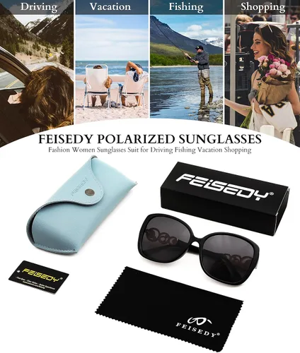 Vista 7 de FEISEDY Gafas de sol de moda para mujer, marco cuadrado de gran tamaño con perlas brillantes, protección UV polarizada B2821