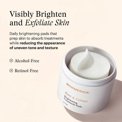 Vista 4 de SkinMedica Even & Correct - Almohadillas de tratamiento iluminadoras para exfoliación facial, almohadillas de ácido glicólico al 10% que