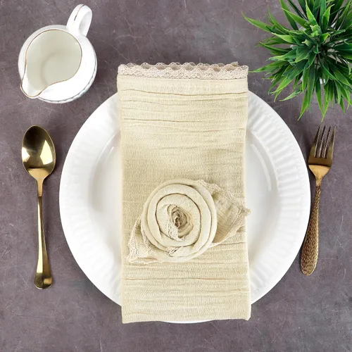 Vista 19 de FINGERCRAFT Servilletas de tela de lino y algodón de 12 unidades con esquinas ingletadas y elegante encaje para uso diario; las servilletas están