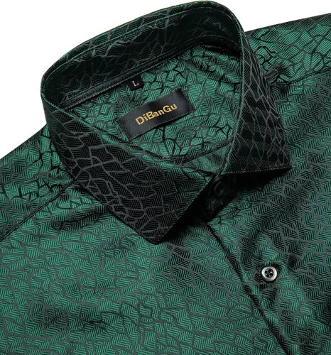Vista 5 de DiBanGu Mens Silk Paisley Floral Dress Shirt Long Sleeve Button Down Casual Shirts