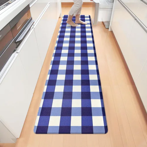 Vista 24 de Tapete Largo de Cocina y Alfombra Tapetes Antifatiga para Piso de Cocina Corredor 17.3''x71'' Negro Rojo Buffalo a Cuadros Corredor Alfombra