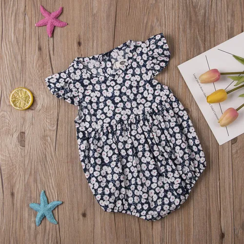 Vista 7 de Ropa de verano para bebé niña, sin mangas, de algodón y lino, con diadema, Azul real Uno