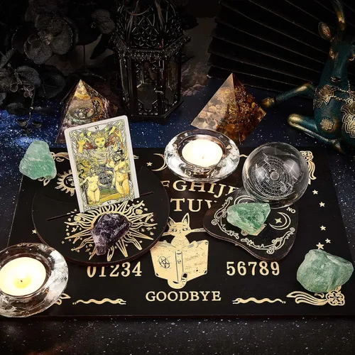 Vista 5 de CREATCABIN Juego de 3 tableros de adivinación de madera, soporte para cartas de tarot, soporte para cartas de tarot, soporte de tarot, soporte