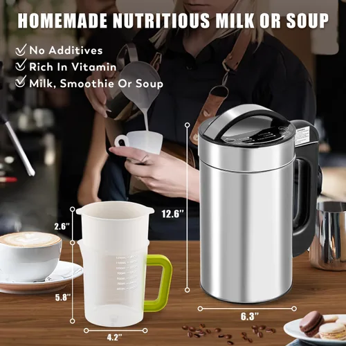 Vista 7 de Moongiantgo Máquina automática de leche de soja 7 en 1 con filtro, máquina automática para hacer sopa casera, leche de almendras, leche a base