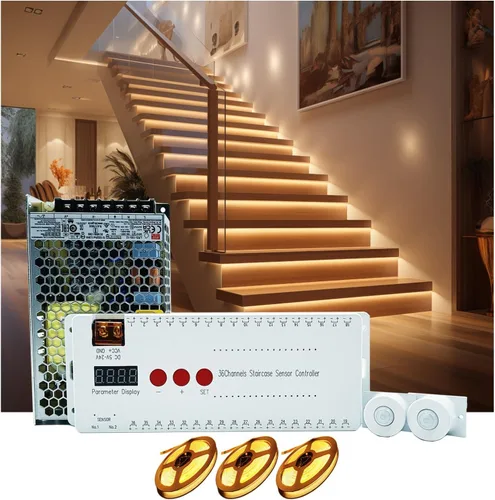 Vista 10 de Luces de Escalera con Sensor de Movimiento para Interiores, Luces LED Inteligentes para Escalones de Interior, 16 Escaleras de 40 Pulgadas