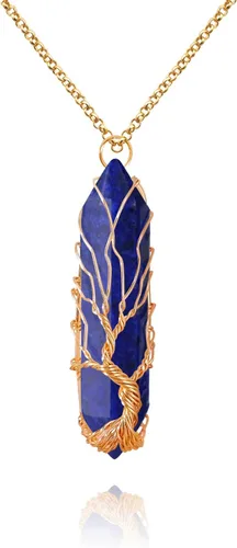 Vista 16 de VIBILIA - Collar con dije sanador para mujeres y hombres, piedra natural hexagonal en punta envuelta con alambre en forma del árbol de la vida